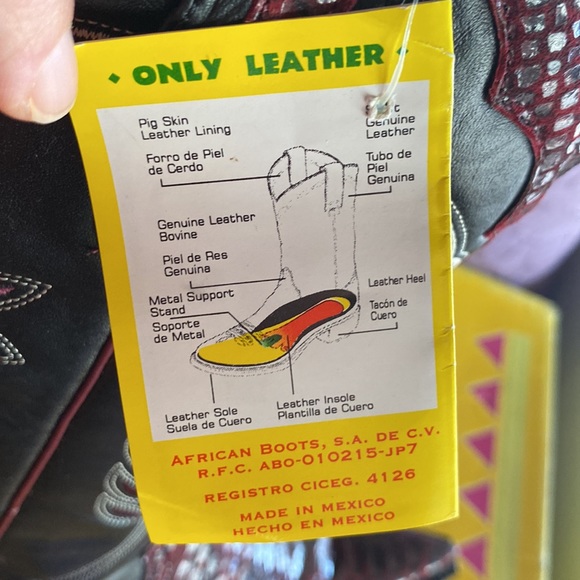 New python style leather cowboy western boot pointed toe Black Brgdy women 7.5 8 - Picture 8 of 9